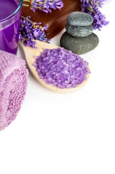 Lavender spa. Health and beauty composition on white background with copy space