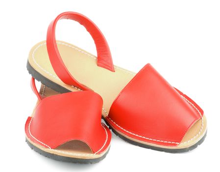 Red Leather Female Sandals Avarcas One on One isolated on white background