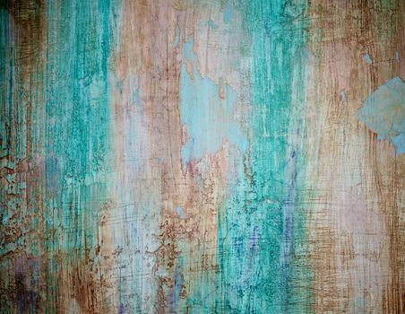 Turquoise Brown Obsolete Cement Wall Background closeup