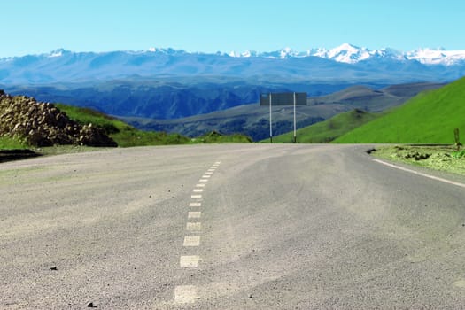 Mountain highway and landscape. North Caucasus travel.
