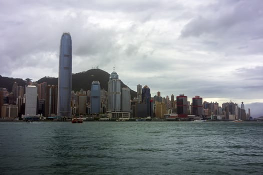 View to Hong Kong Island from Kowloon in the Typhoon Rammasun. 