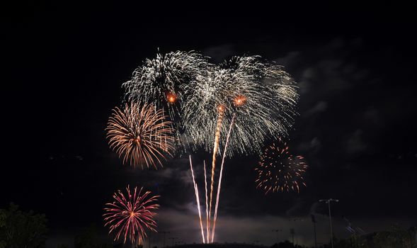 Colorful fireworks in the night sky 