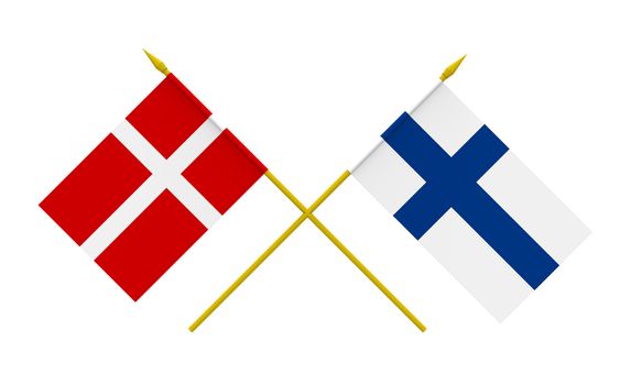 Flags of Denmark and Finland, 3d render, isolated on white