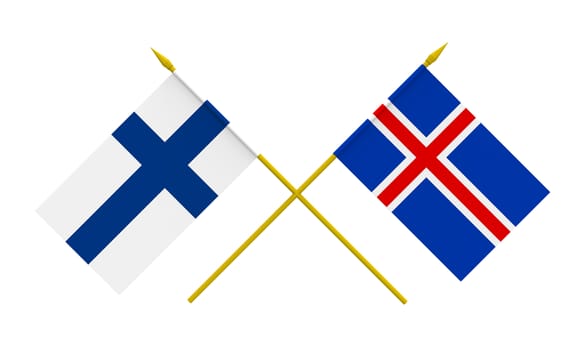 Flags of Finland and Iceland, 3d render, isolated on white