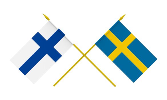 Flags of Finland and Sweden, 3d render, isolated on white