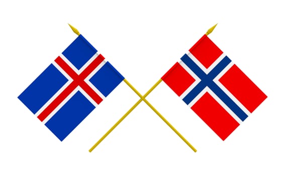 Flags of Iceland and Norway, 3d render, isolated on white