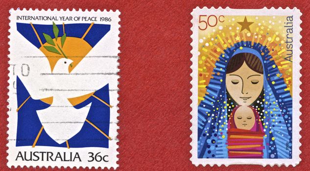 Christmas stamp, 2009, Australia and Internastional year of peace 1986, Australia
