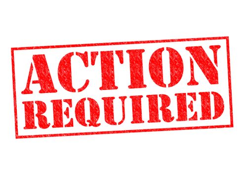 ACTION REQUIRED red Rubber Stamp over a white background.