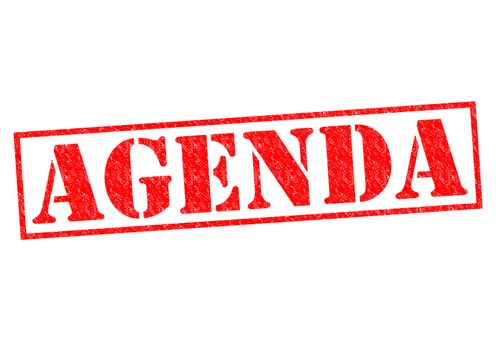 AGENDA red Rubber Stamp over a white background.