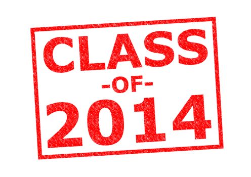 CLASS OF 2014 red Rubber Stamp over a white background.