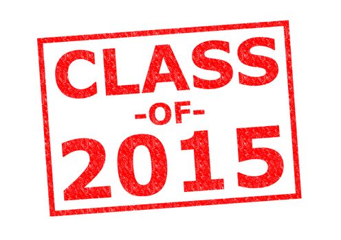 CLASS OF 2015 red Rubber Stamp over a white background.