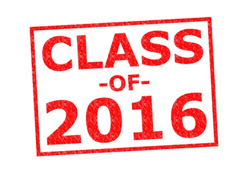 CLASS OF 2016 red Rubber Stamp over a white background.