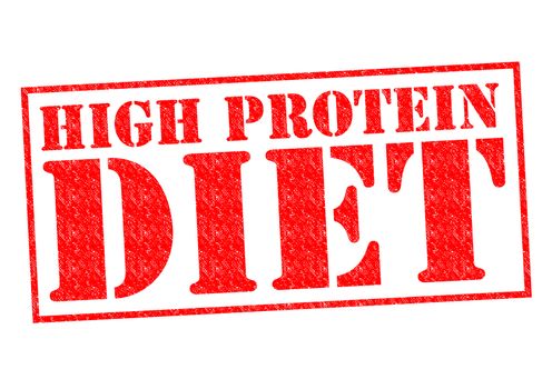 HIGH PROTEIN DIET red Rubber Stamp over a white background.