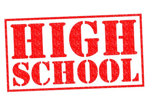 HIGH SCHOOL red Rubber Stamp over a white background.