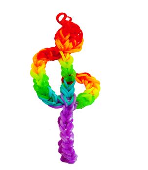 treble clef made of colorful rainbow loom rubber bands
