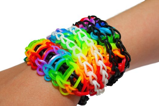 Bracelet made of colorful rainbow loom rubber bands