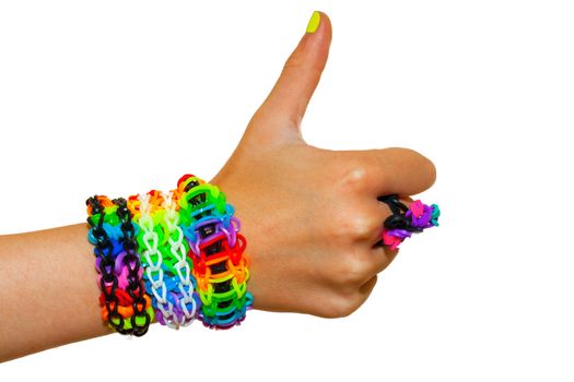 thumbs up for colorful rainbow loom rubber bands bracelet