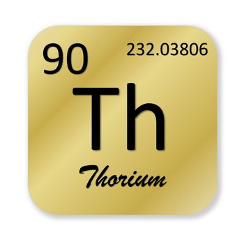 Black thorium element into golden square shape isolated in white background