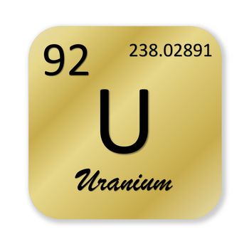 Black uranium element into golden square shape isolated in white background
