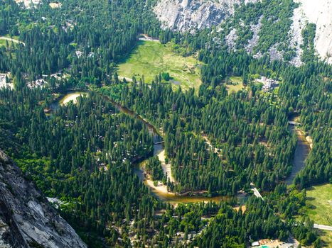 Aerial view of river Merced in Yosemite National Park (California, USA)