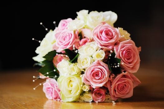 Brides pink and white flowers at wedding