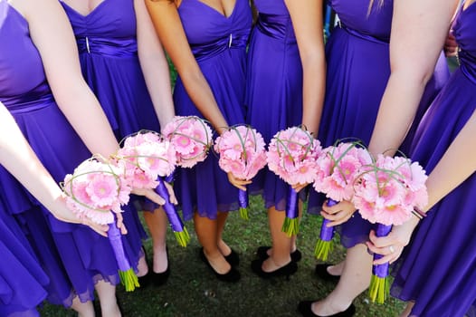 Bridesmaids pink flowers at wedding