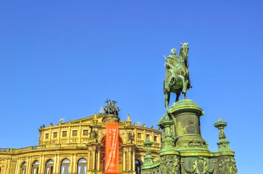 Statue and Semper Opera in Dresden, Germany.
