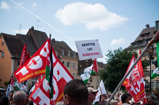 Mulhouse - France - 2 august 2014 - demonstration for peace between Israel and Palestine, against the Israeli bombing in Gaza