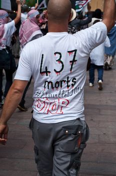 Mulhouse - France - 2 august 2014 - demonstration for peace between Israel and Palestine, against the Israeli bombing in Gaza