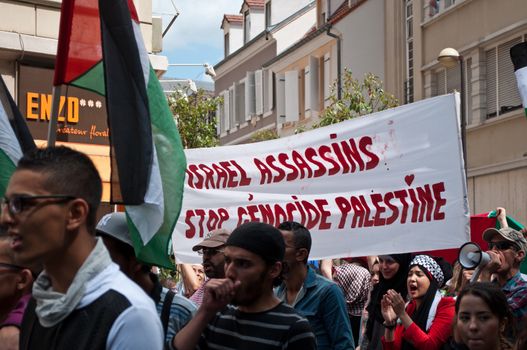 Mulhouse - France - 2 august 2014 - demonstration for peace between Israel and Palestine, against the Israeli bombing in Gaza