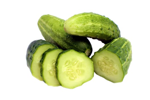 Organic cucumbers on a white background.