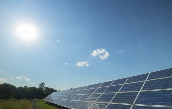 rural landscape, solar panel and sun