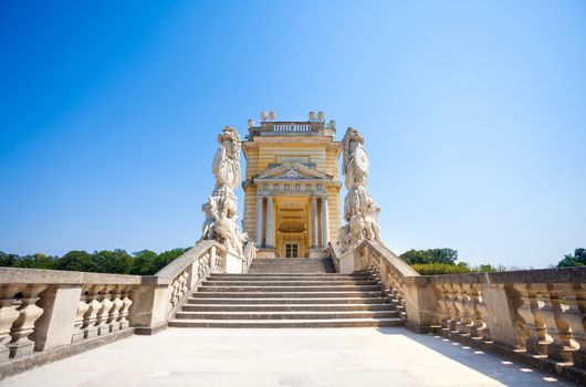 AUSTRIA, VIENNA - AUGUST 4, 2013: The Gloriette in Schoenbrunn Palace Garden, Vienna, Austria