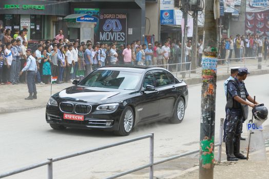 KATHMANDU, NEPAL - AUGUST 3, 2014: Indian Prime Minister Narendra Modi arrives in Kathmandu on a 2-day official Nepal visit.