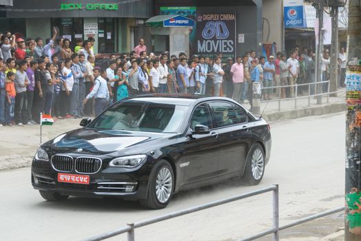 KATHMANDU, NEPAL - AUGUST 3, 2014: Indian Prime Minister Narendra Modi arrives in Kathmandu on a 2-day official Nepal visit.
