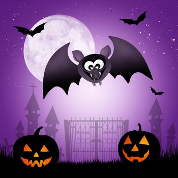 illustration of bat cartoon of Halloween