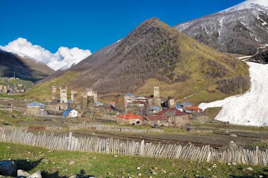 A group of houses on the way from Mestia to Ushguli