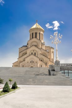 Front view of Sameba Cathedral in the capital of Georgia, Tbilisi