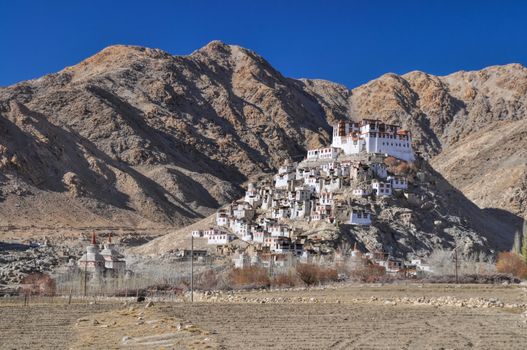 Picturesque view of Chemrey monastery from the distance, Ladakh
