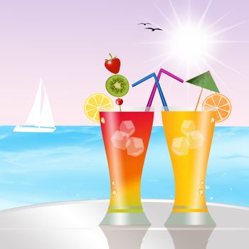 illustration of cocktails on the beach