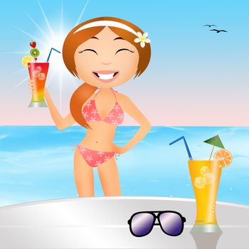 illustration of girl drink cocktail in summer