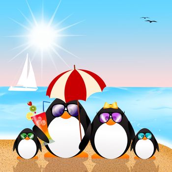illustration of penguins on vacation