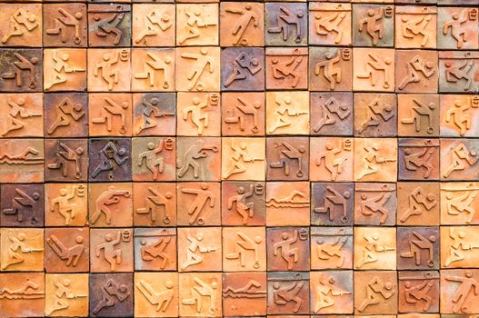 Background of sport icon wall made with blocks