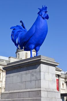 The Blue Cockerel on the fourth plinth in Trafalgar Square in London. 