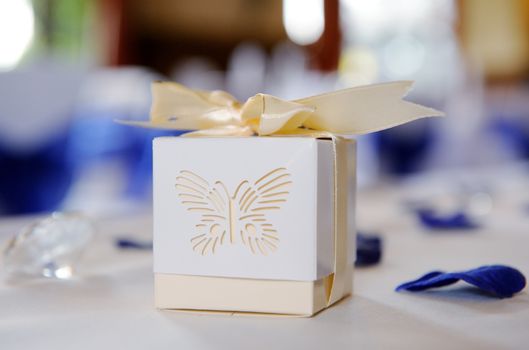 Decorative box closeup at wedding reception