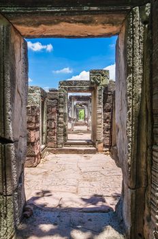 Old door and way in Phimai Historical Park, Thailand