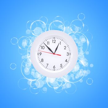Clock face with glow circles. Blue background