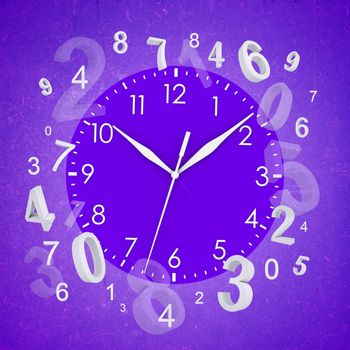 Clock face with white figures. Magenta background