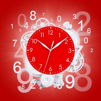 Clock face with white figures. Red background