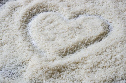 Uncooked jasmine rice heart sign